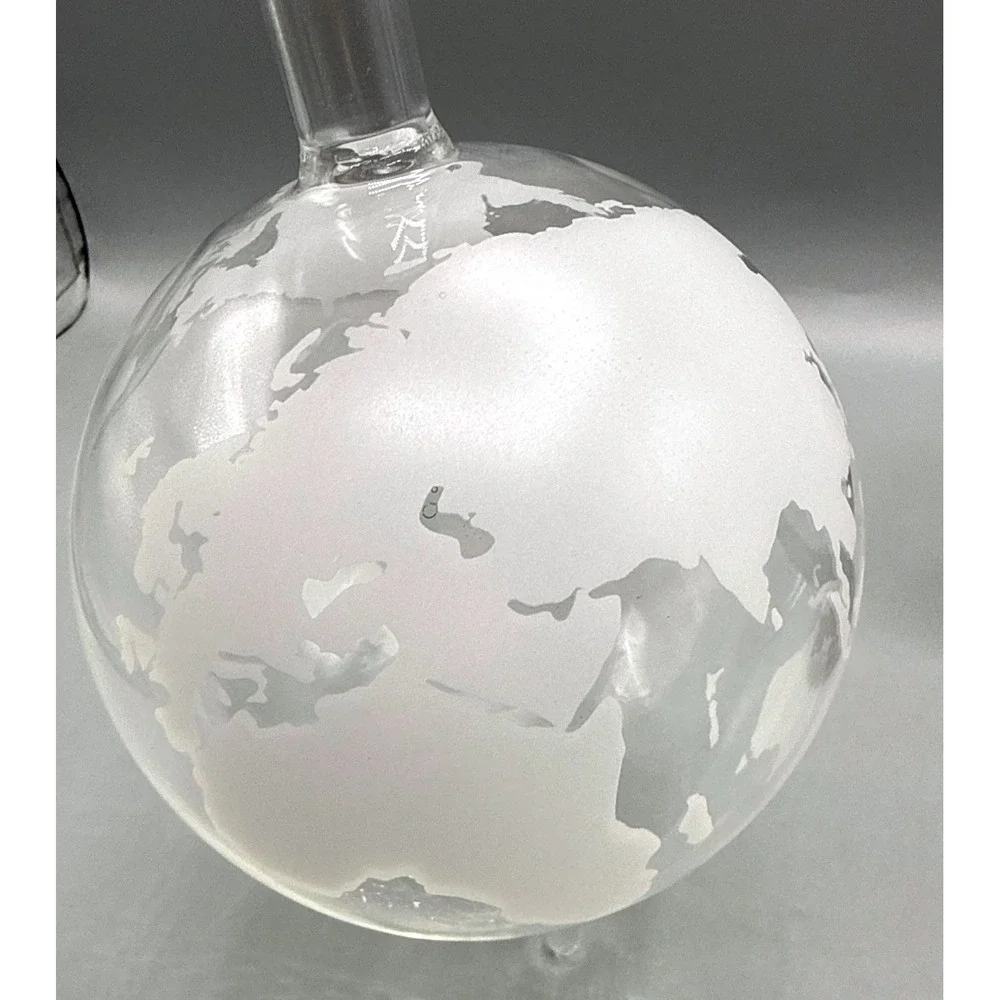 Etched Glass Rotating Globe Whiskey Decanter with Wooden Stand 850ml Barware